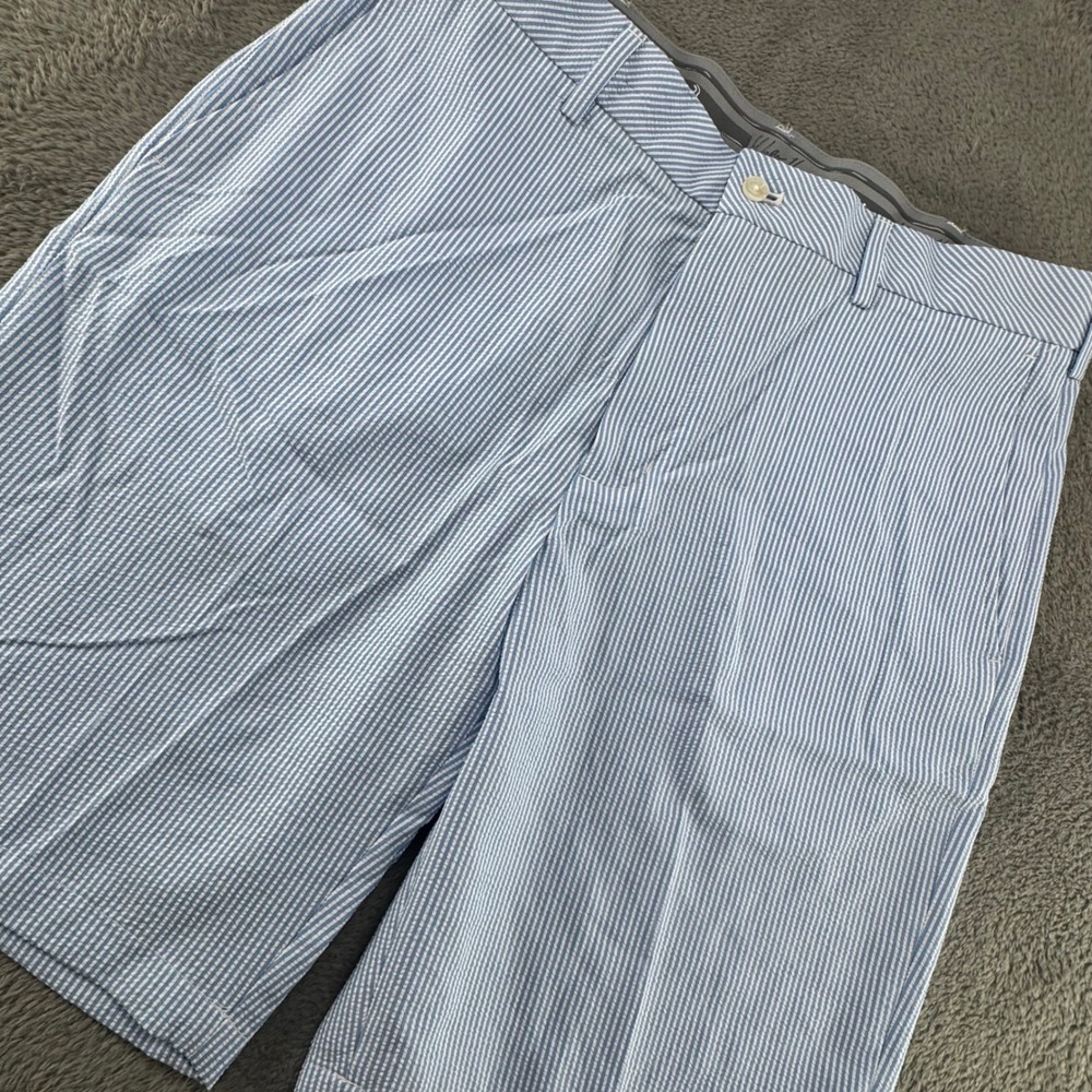 Walter Hagen Golf Shorts Mens 36 Blue White EUC Seersucker Striped 11 Major